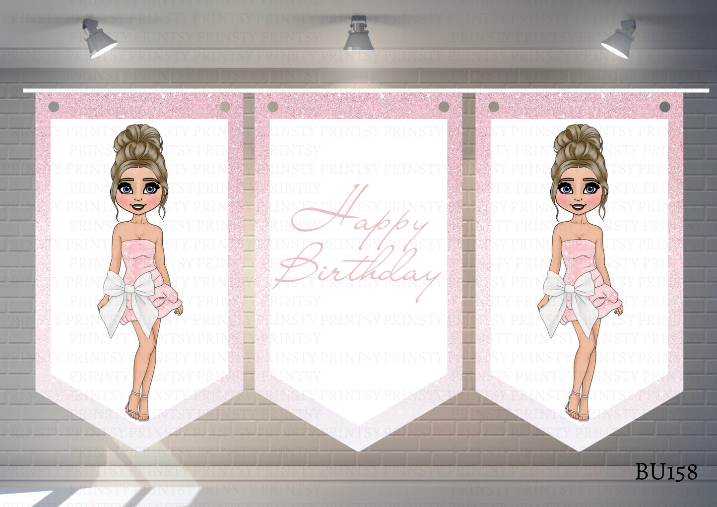 Pink & White Bow Dolly Bunting