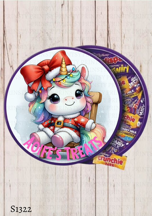 Christmas Unicorn Chocolate Tub Sticker