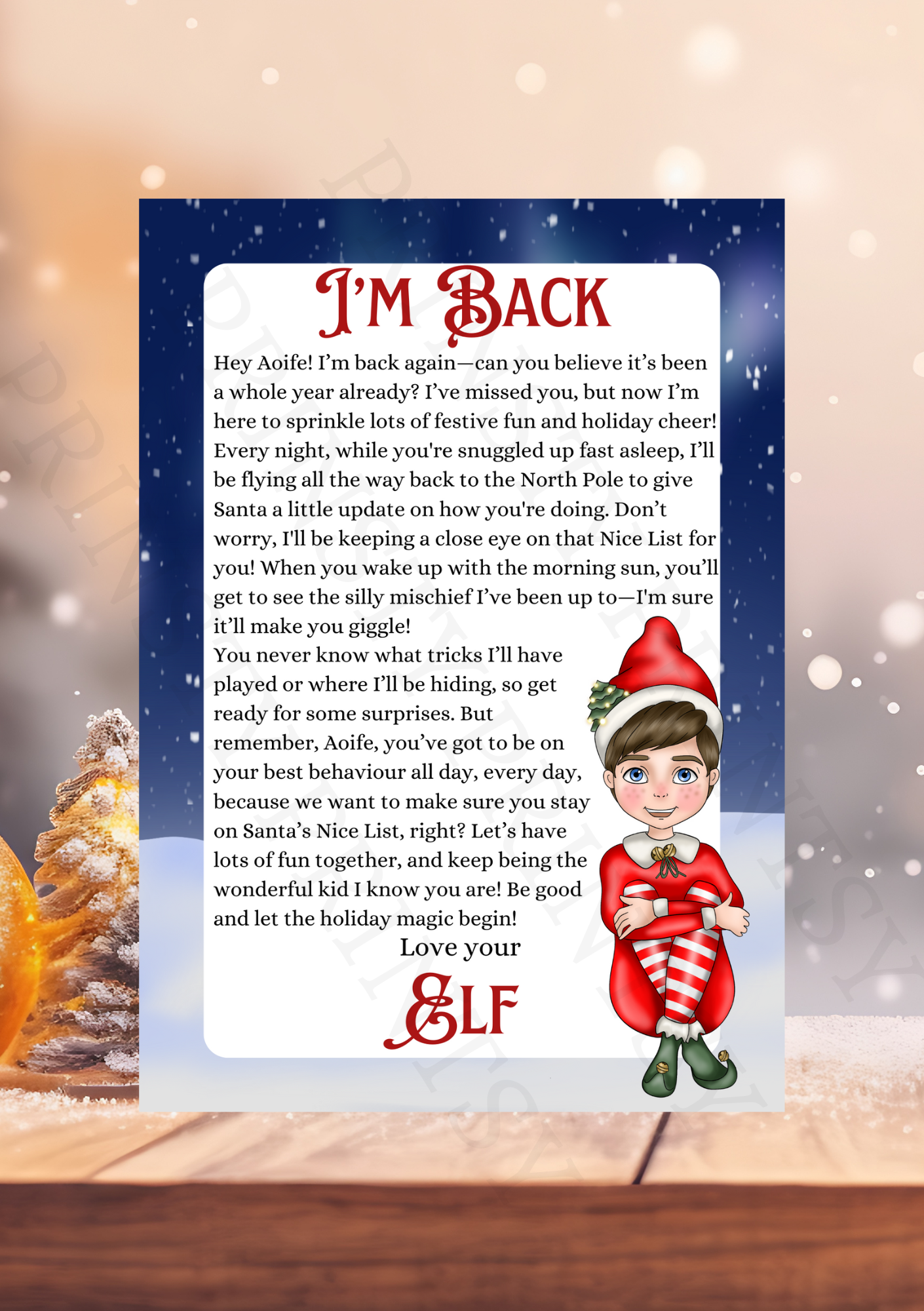 I'm Back Elf Letter