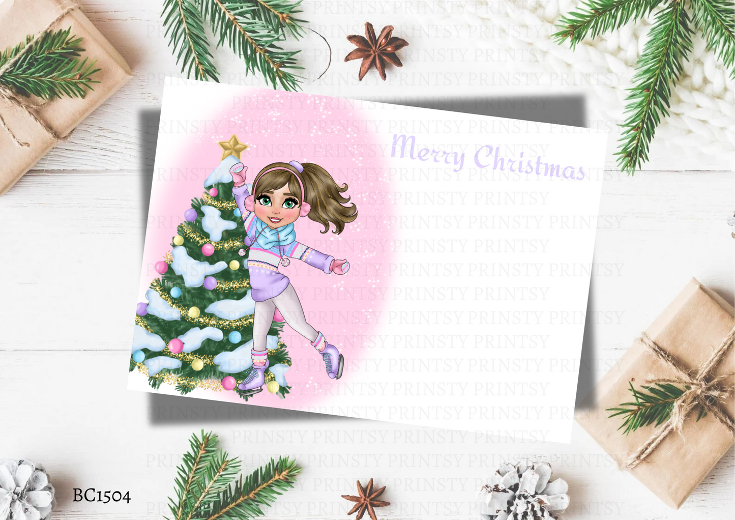 Ice Skating Dolly Bow Card