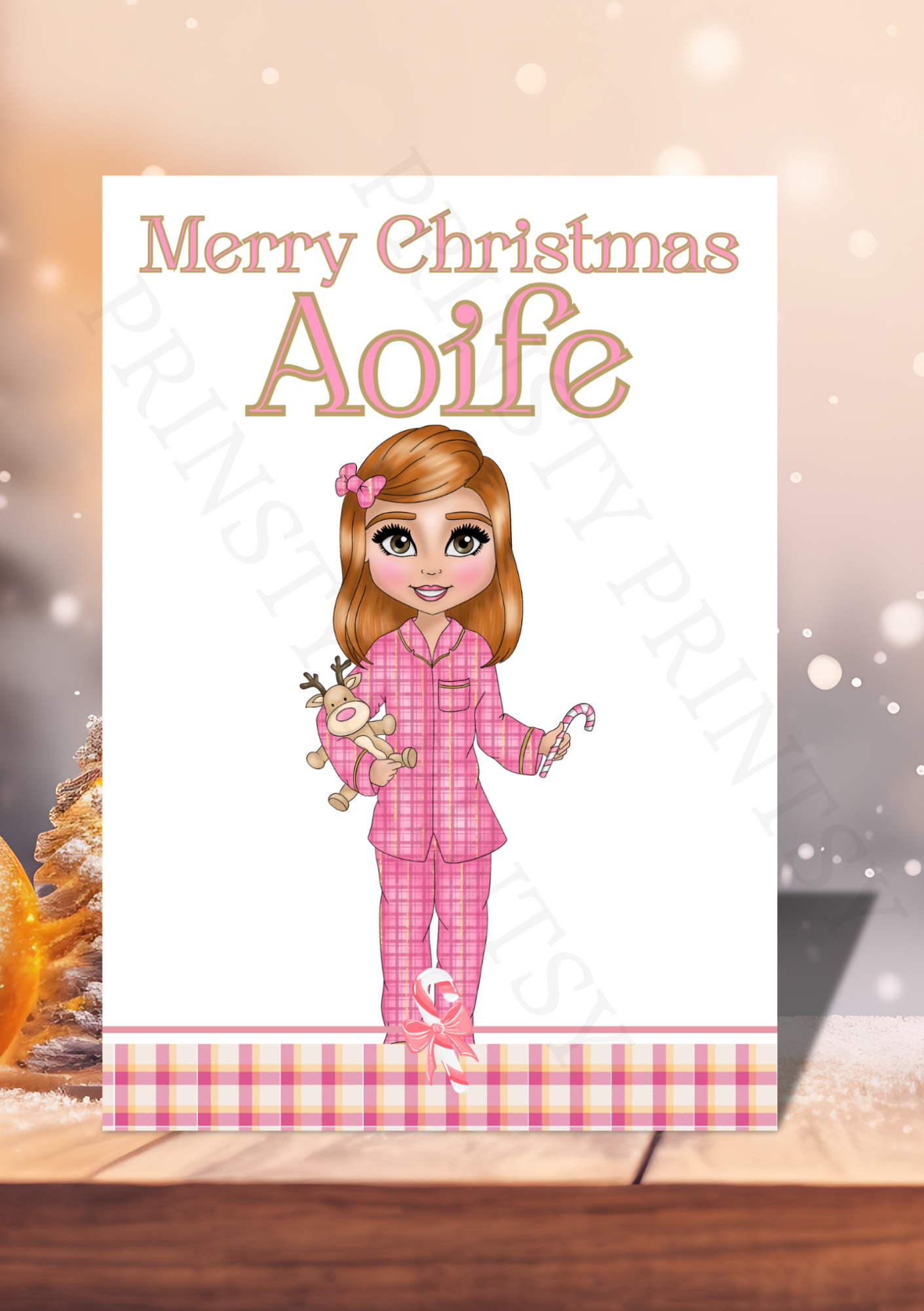 Pink Pj's Christmas Dolly Card