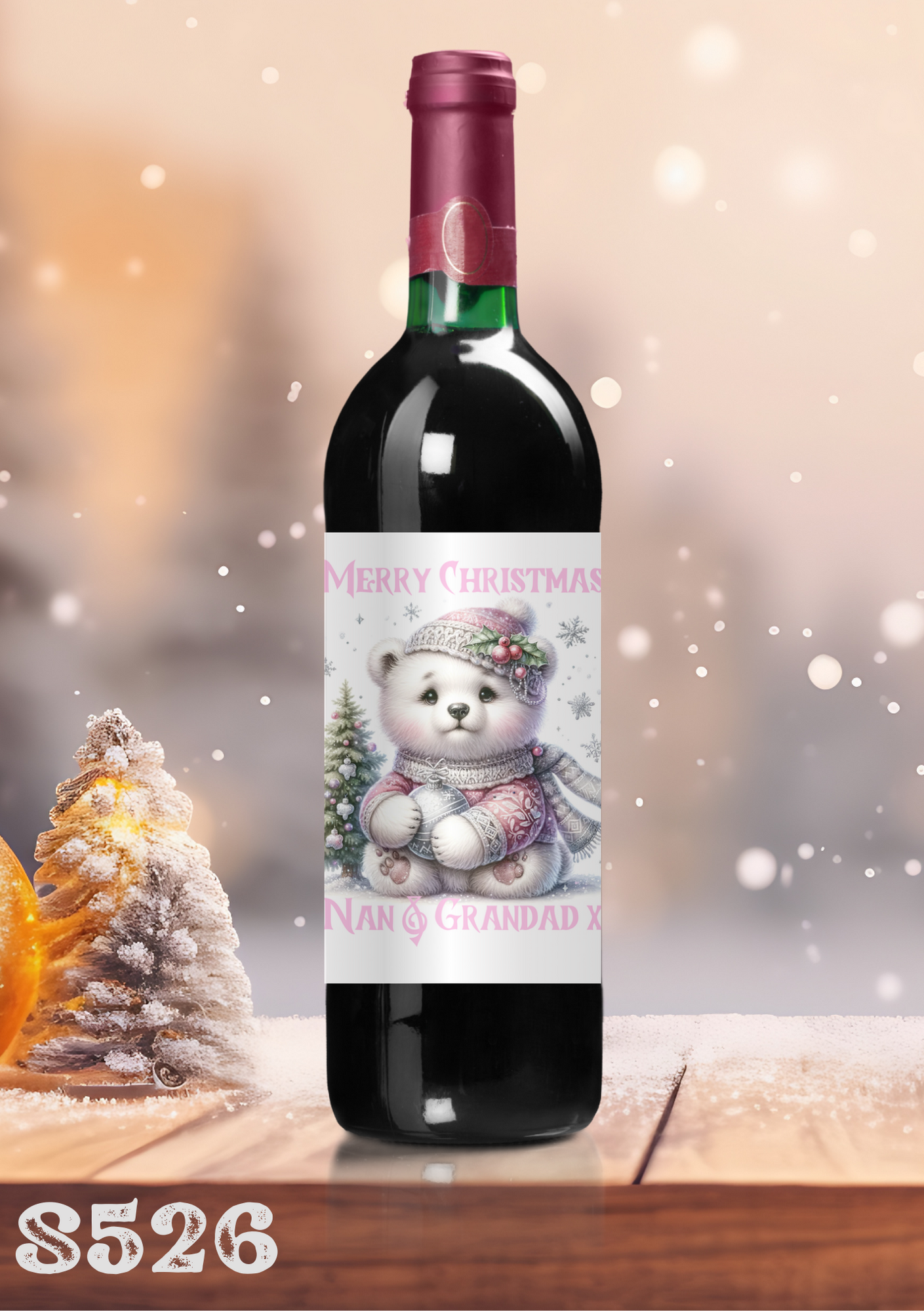 Christmas Polar Bear Wine Bottle Sticker