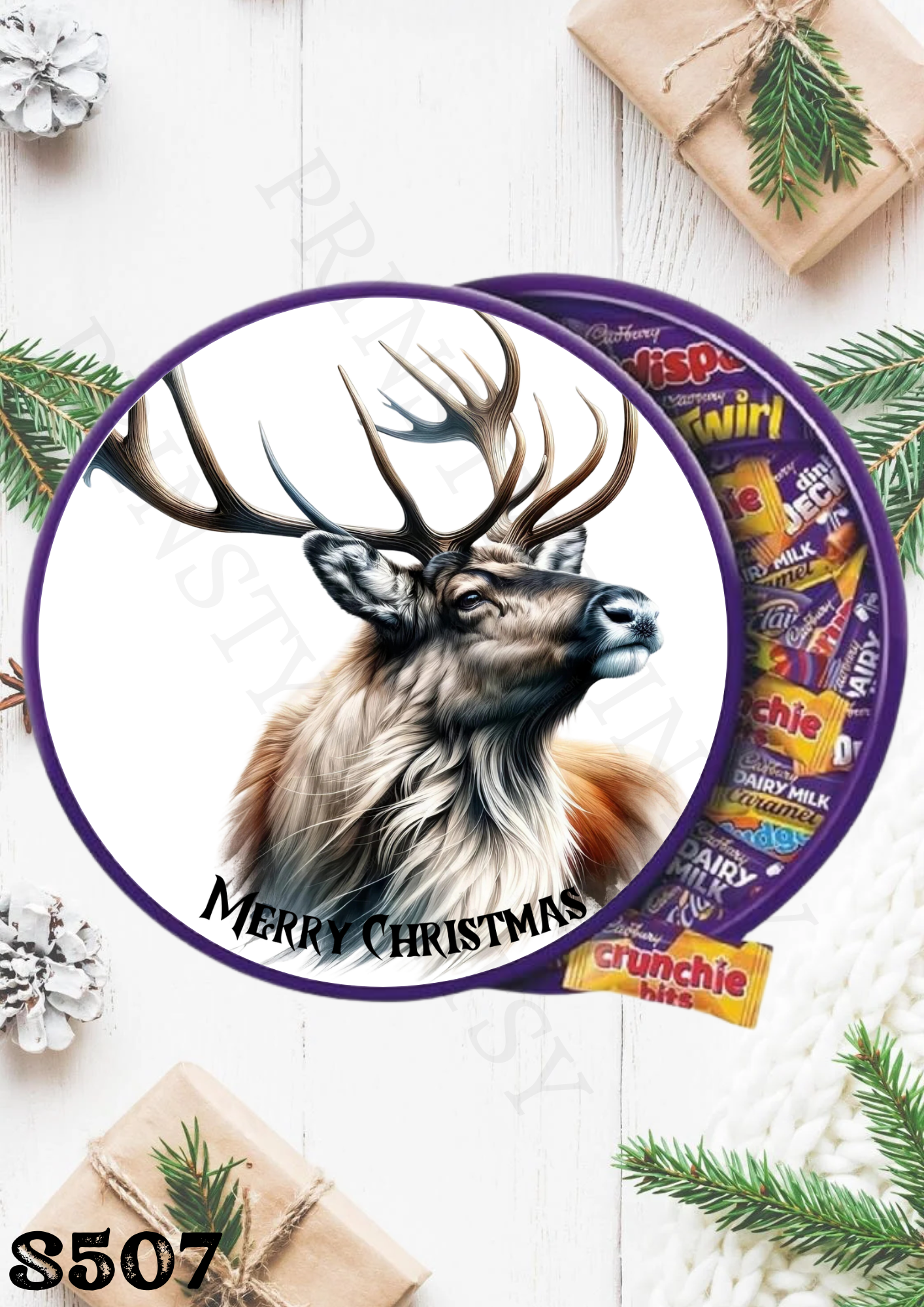 Christmas Reindeer Chocolate Tub Sticker