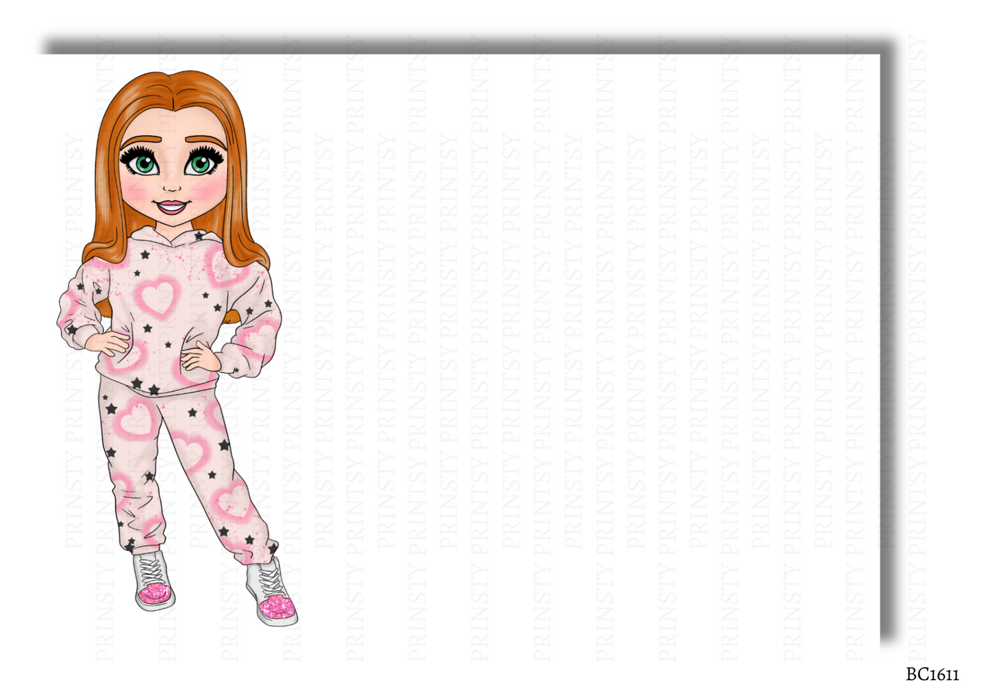 Pink Heart Graffiti Dolly Bow Card