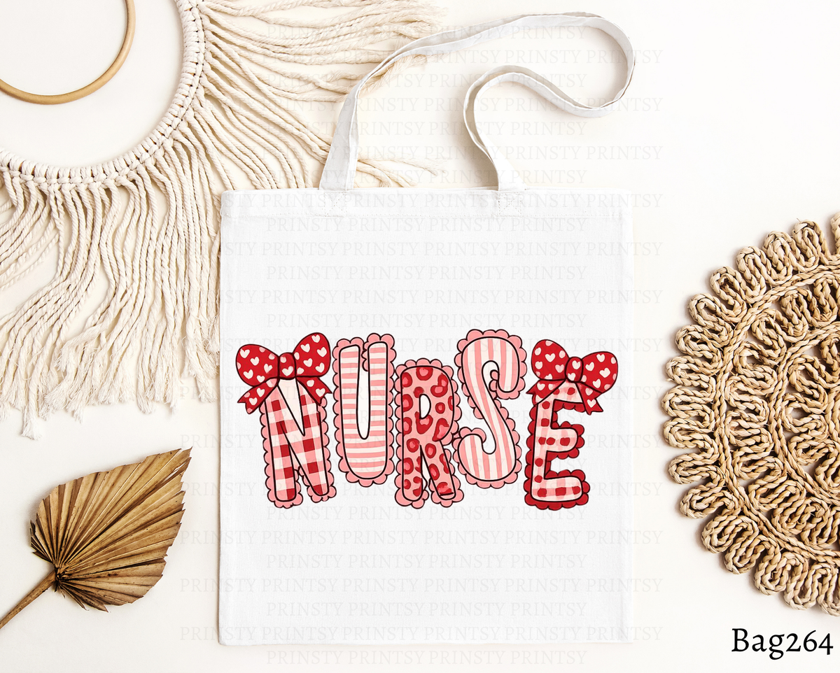 Pink and Red Nurse Bow Tote Bag