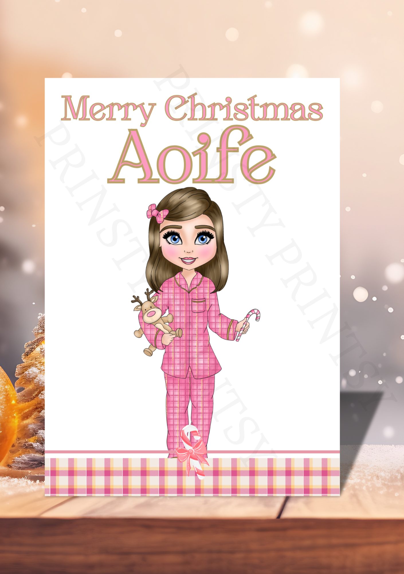 Pink Pj's Christmas Dolly Card