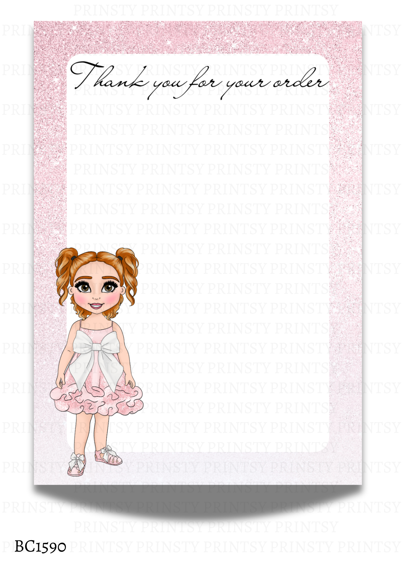 Pink & White Bow Dolly Bow Card