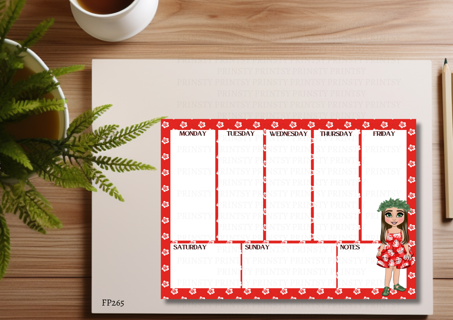Red Hawaiian Dolly Weekly Planner