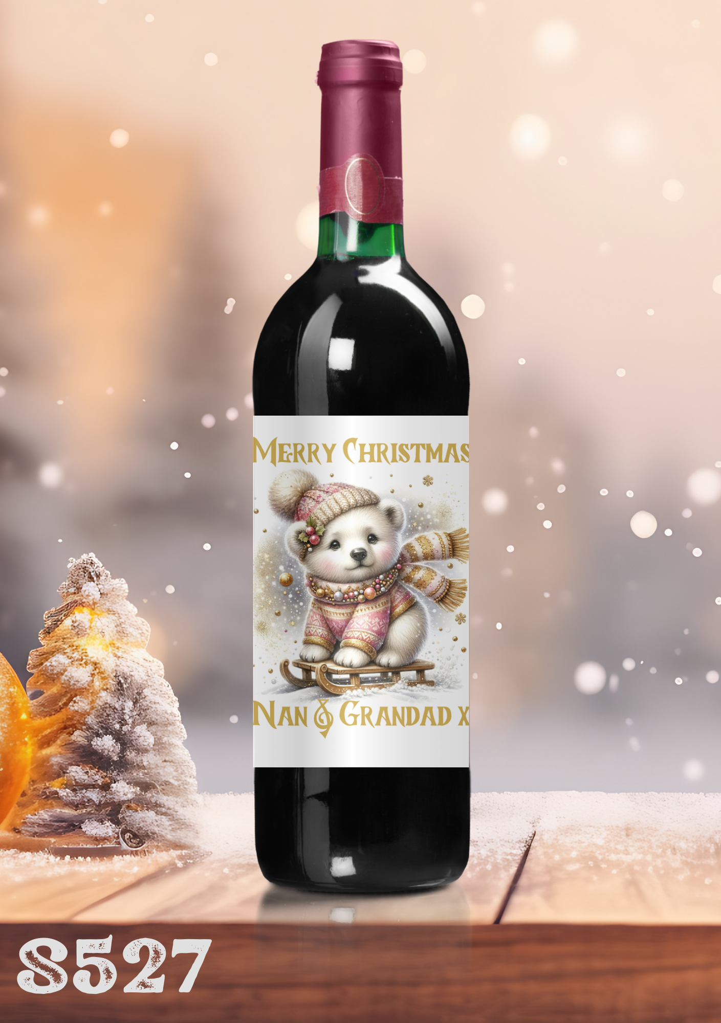 Christmas Polar Bear Wine Bottle Sticker