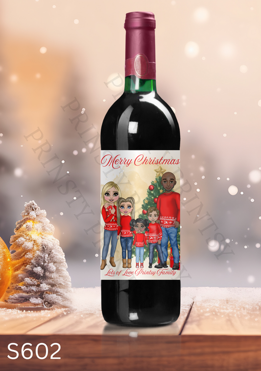 Family Christmas Wine Bottle Sticker