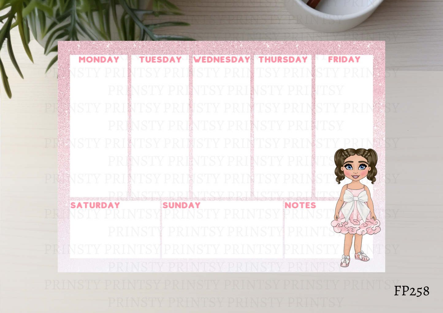 Pink & White Bow Dolly Planner