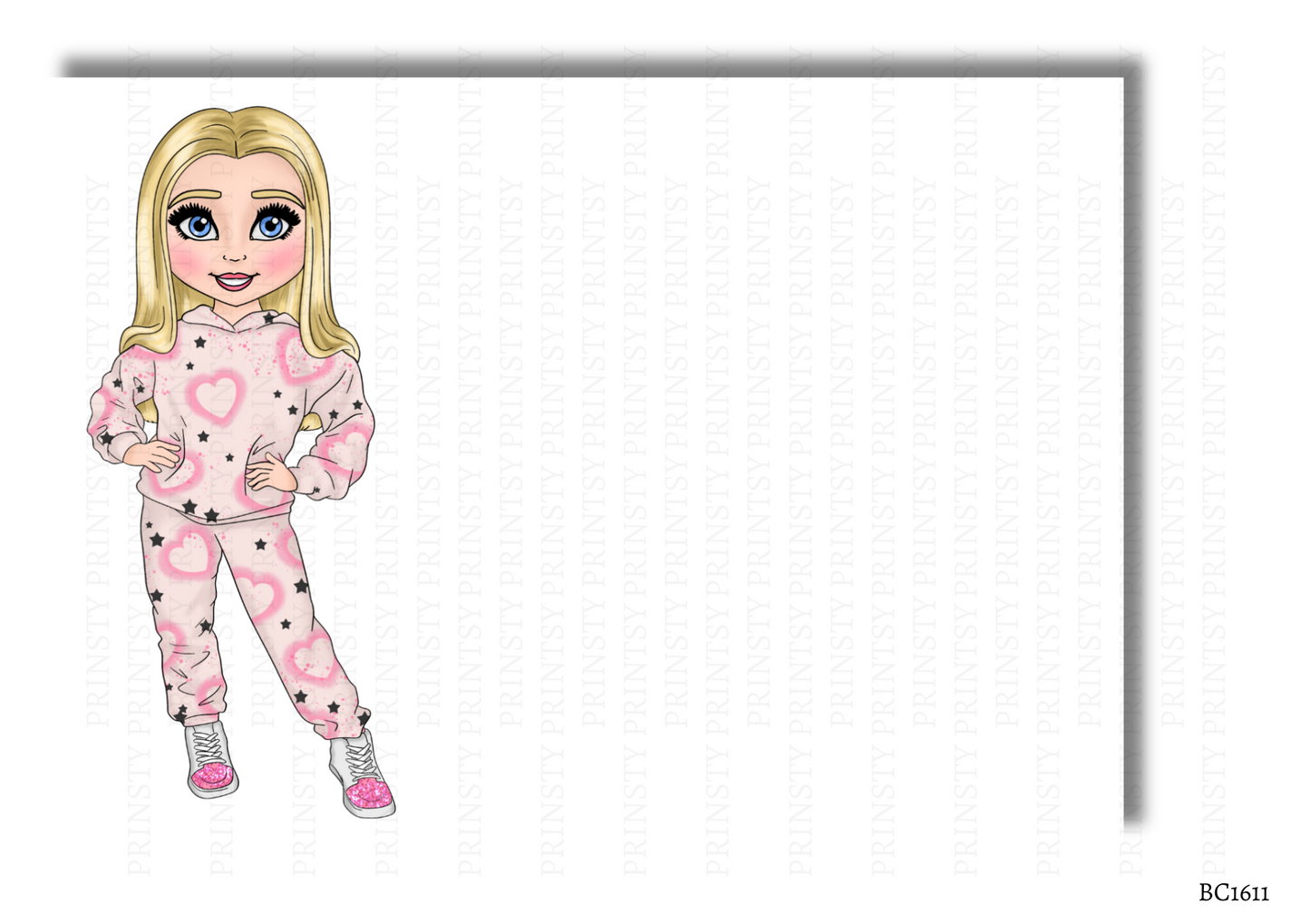 Pink Heart Graffiti Dolly Bow Card