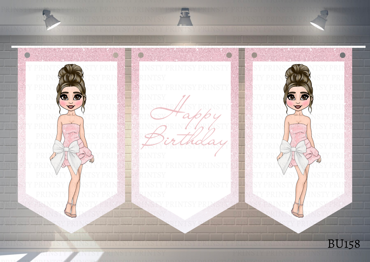 Pink & White Bow Dolly Bunting