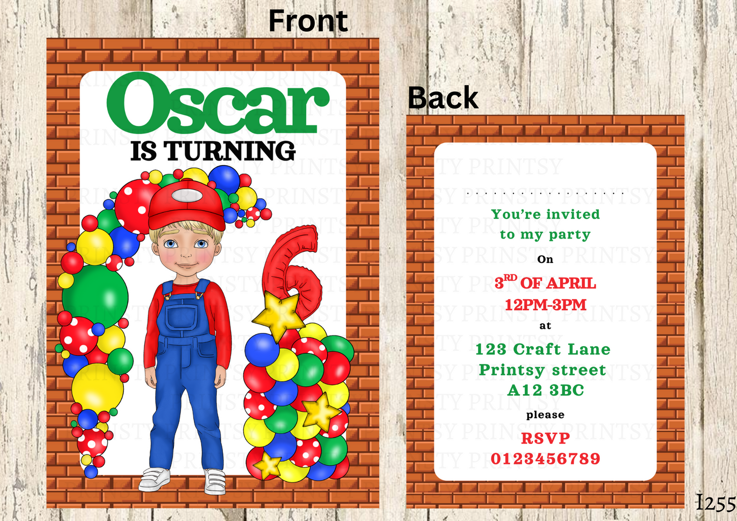 Green and Red Dungarees Dude Invite