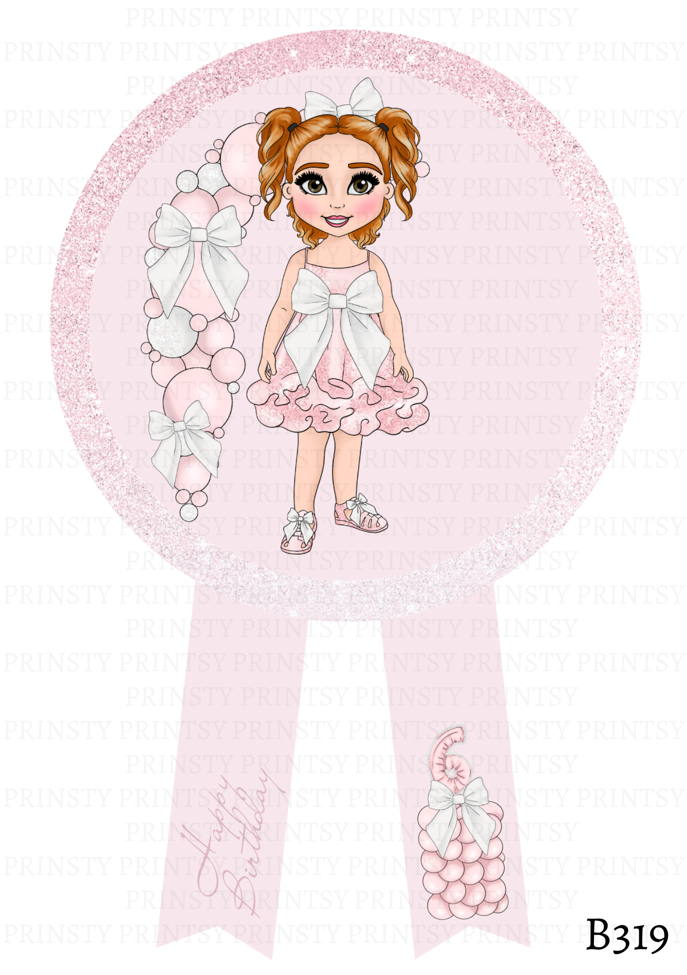 Pink & White Bow Dolly Badge