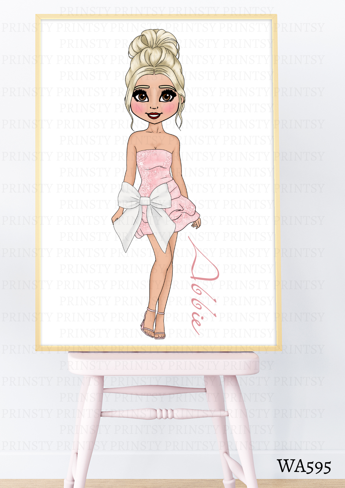Pink & White Bow Dolly Wall Art