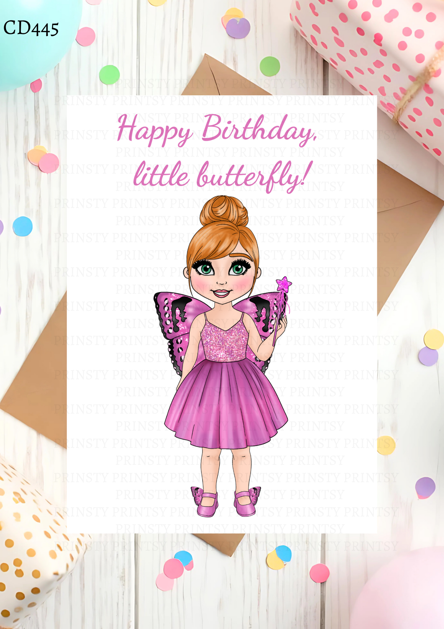 Pink Butterfly Dolly Celebration Card