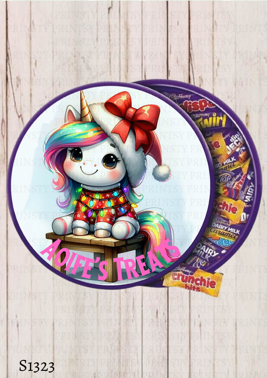 Christmas Unicorn Chocolate Tub Sticker