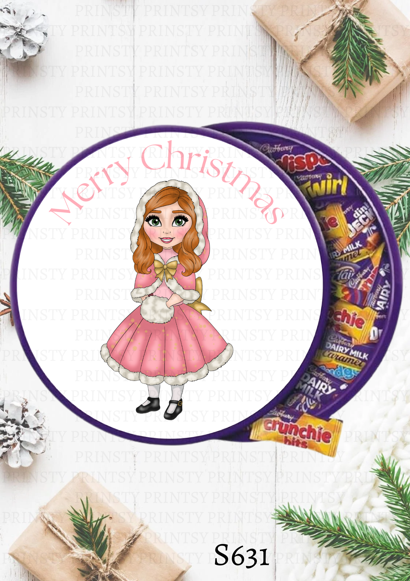 Christmas Dolly Chocolate Tub Sticker