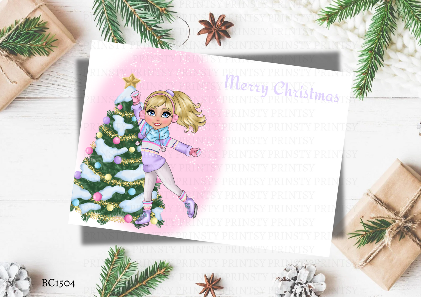 Ice Skating Dolly Bow Card