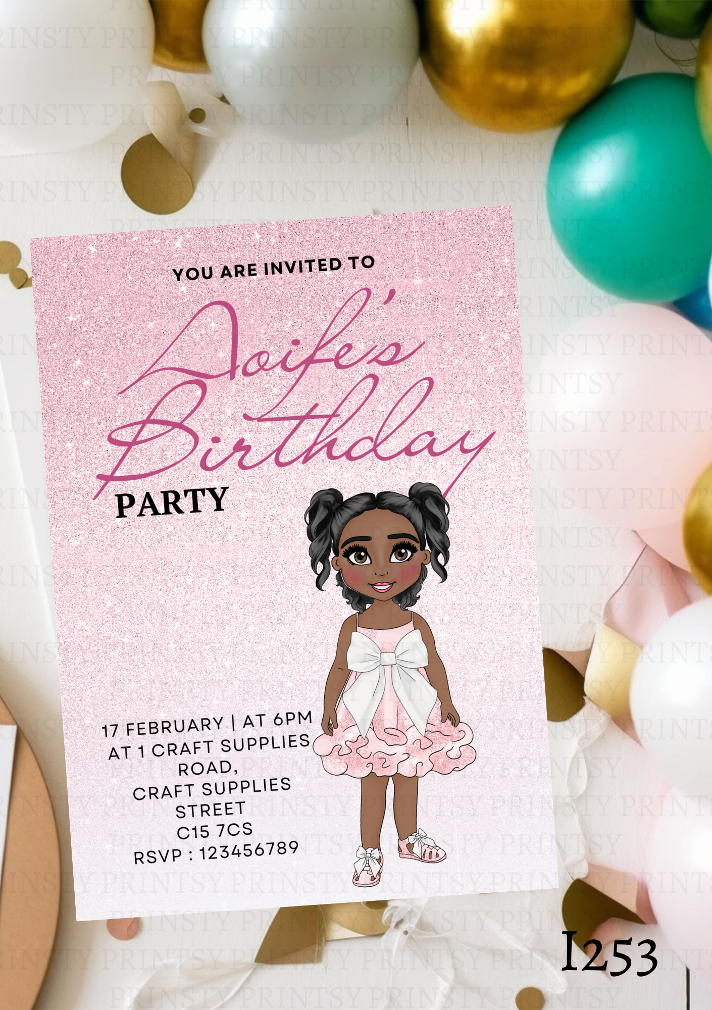 Pink & White Bow Dolly Invite