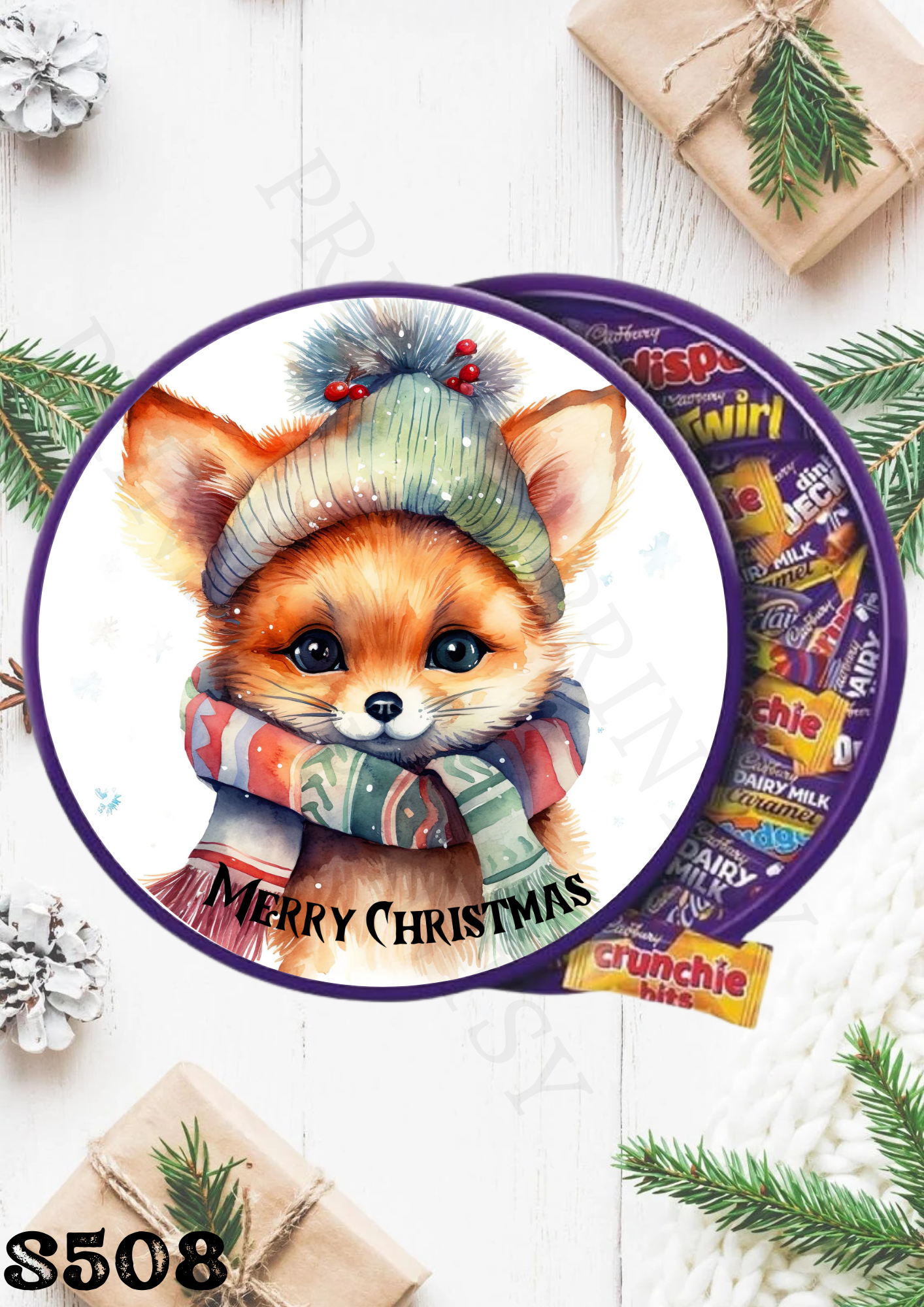 Christmas Fox Chocolate Tub Sticker