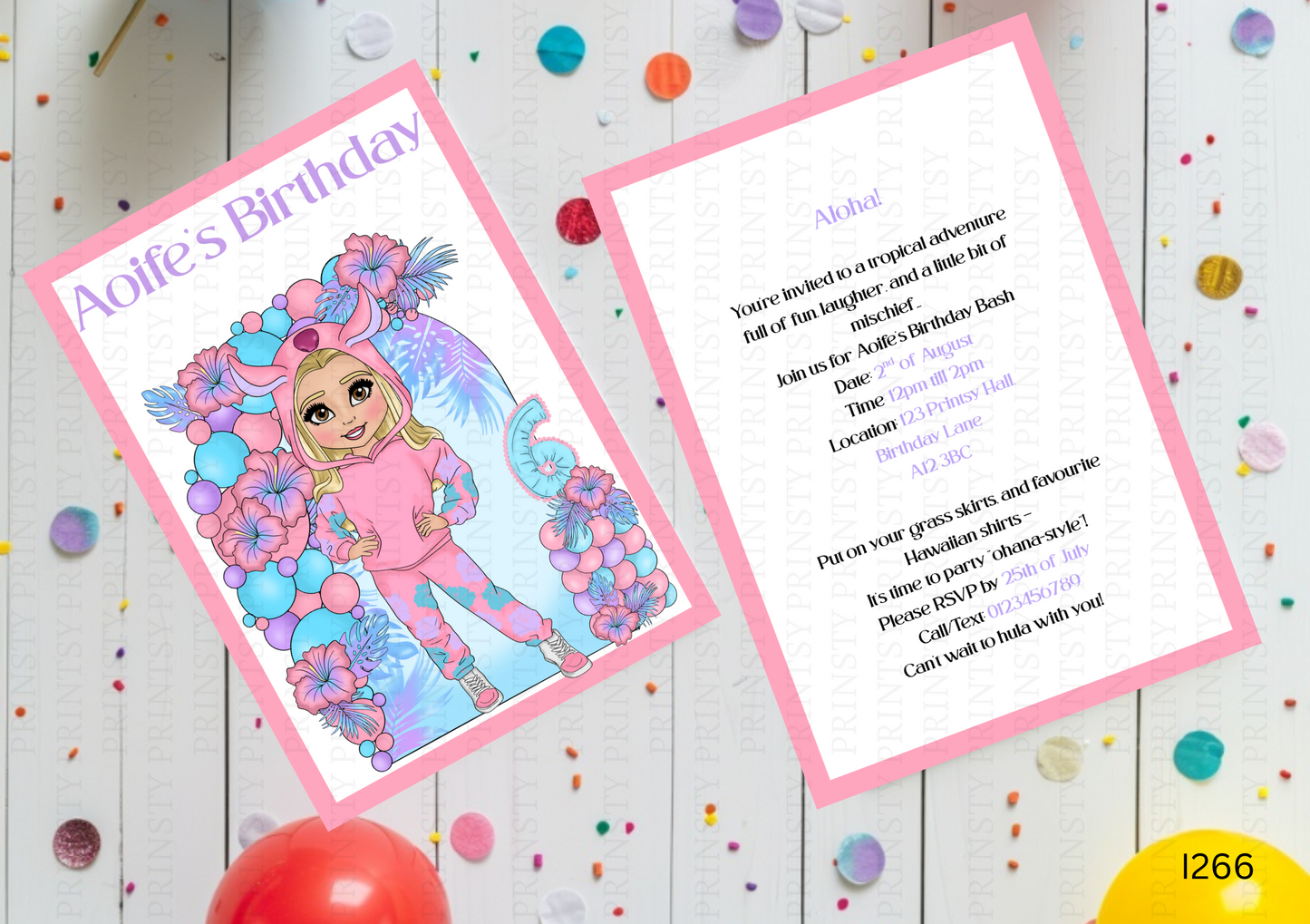 Pink Hawaiian Dolly Invite