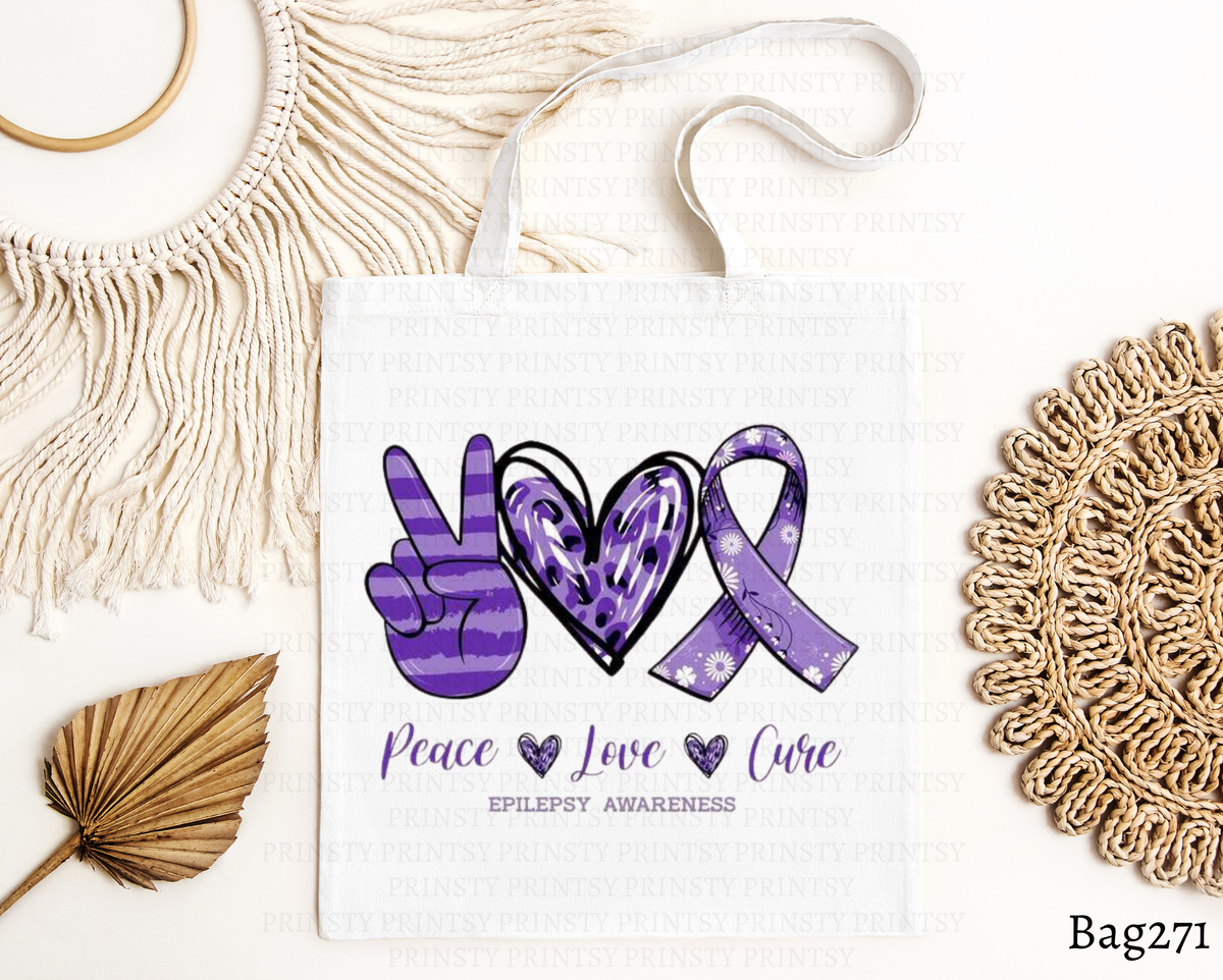 Peace Love Cure Epilepsy Awareness Tote Bag