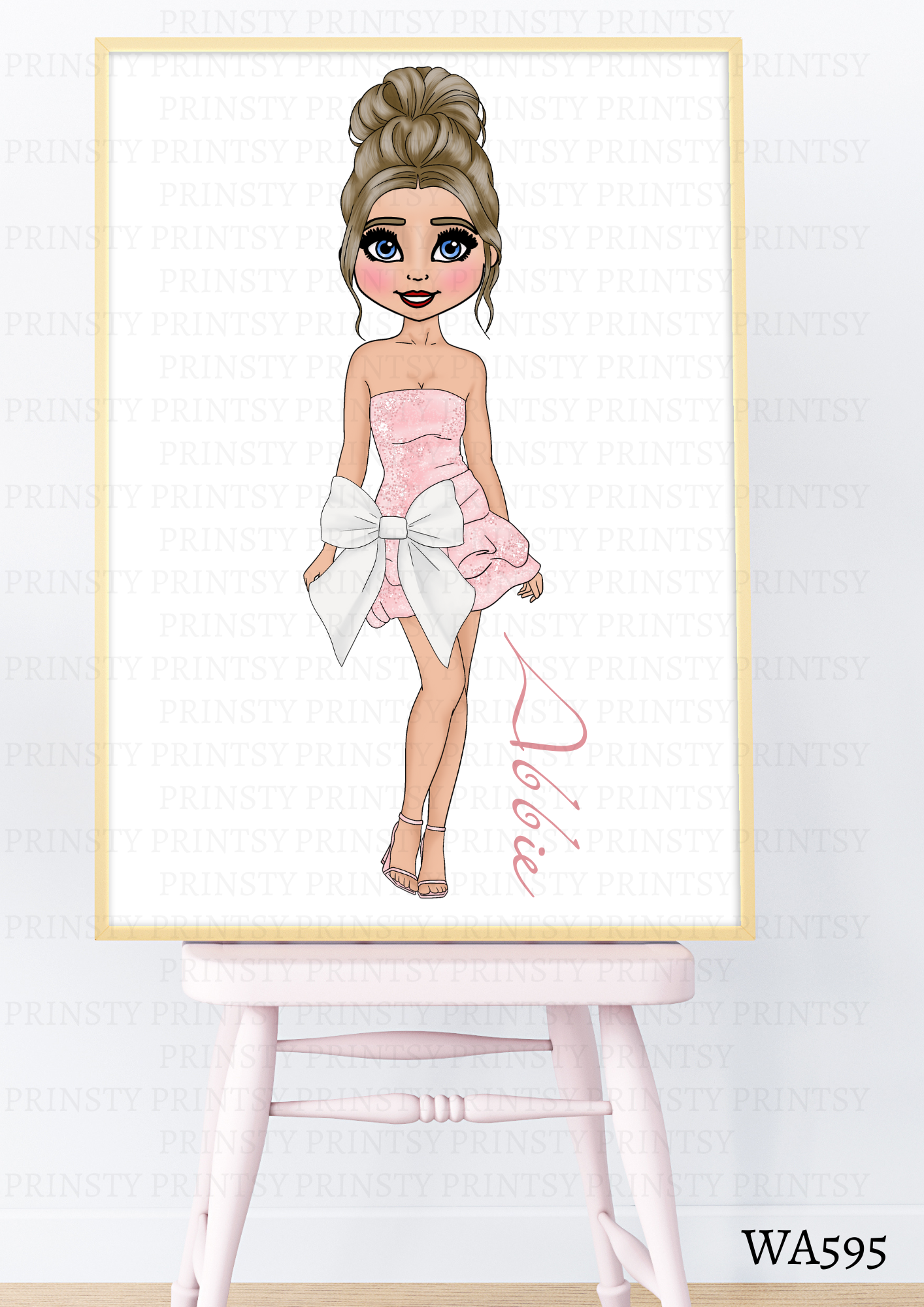 Pink & White Bow Dolly Wall Art