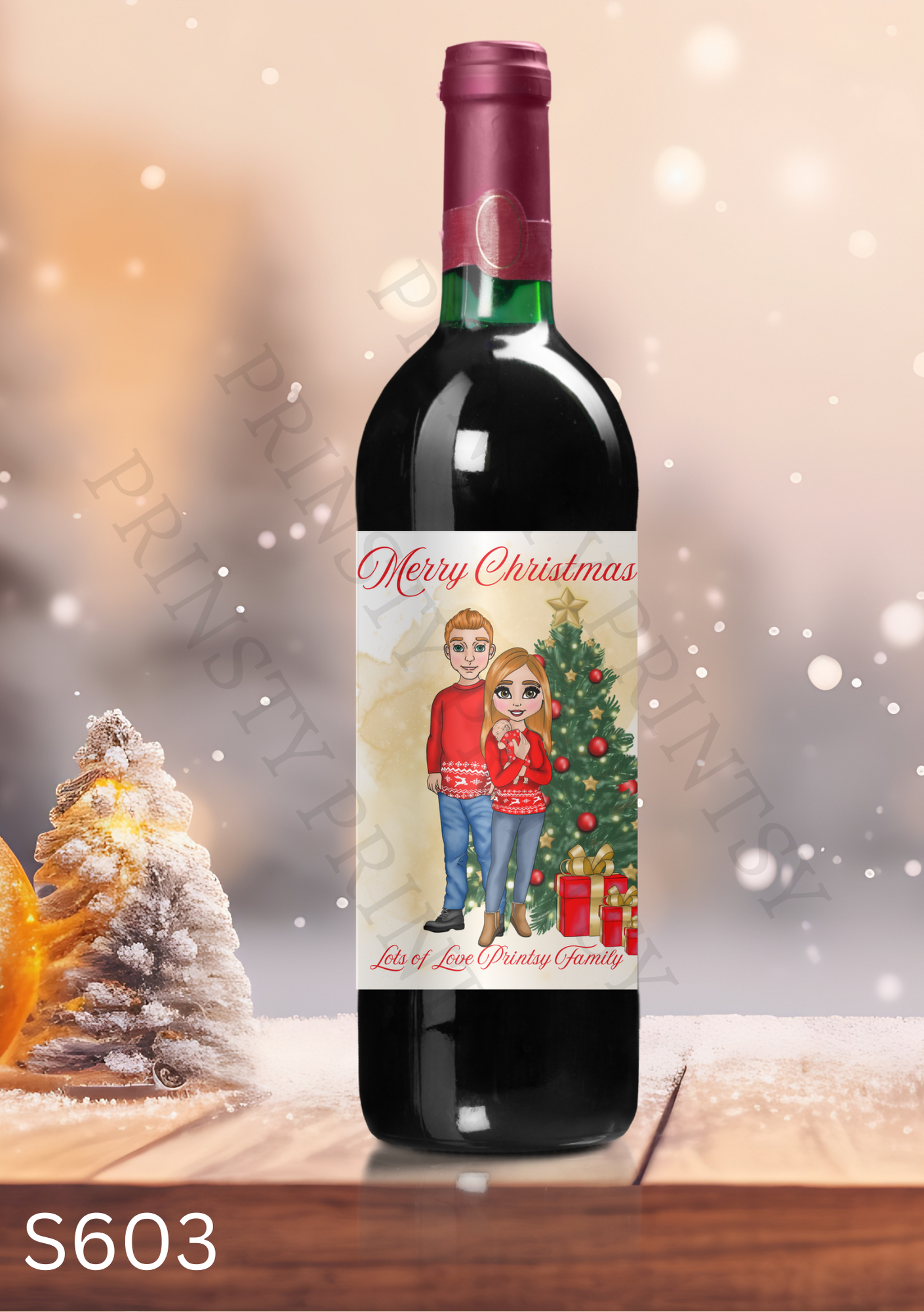 Family Christmas Wine Bottle Sticker