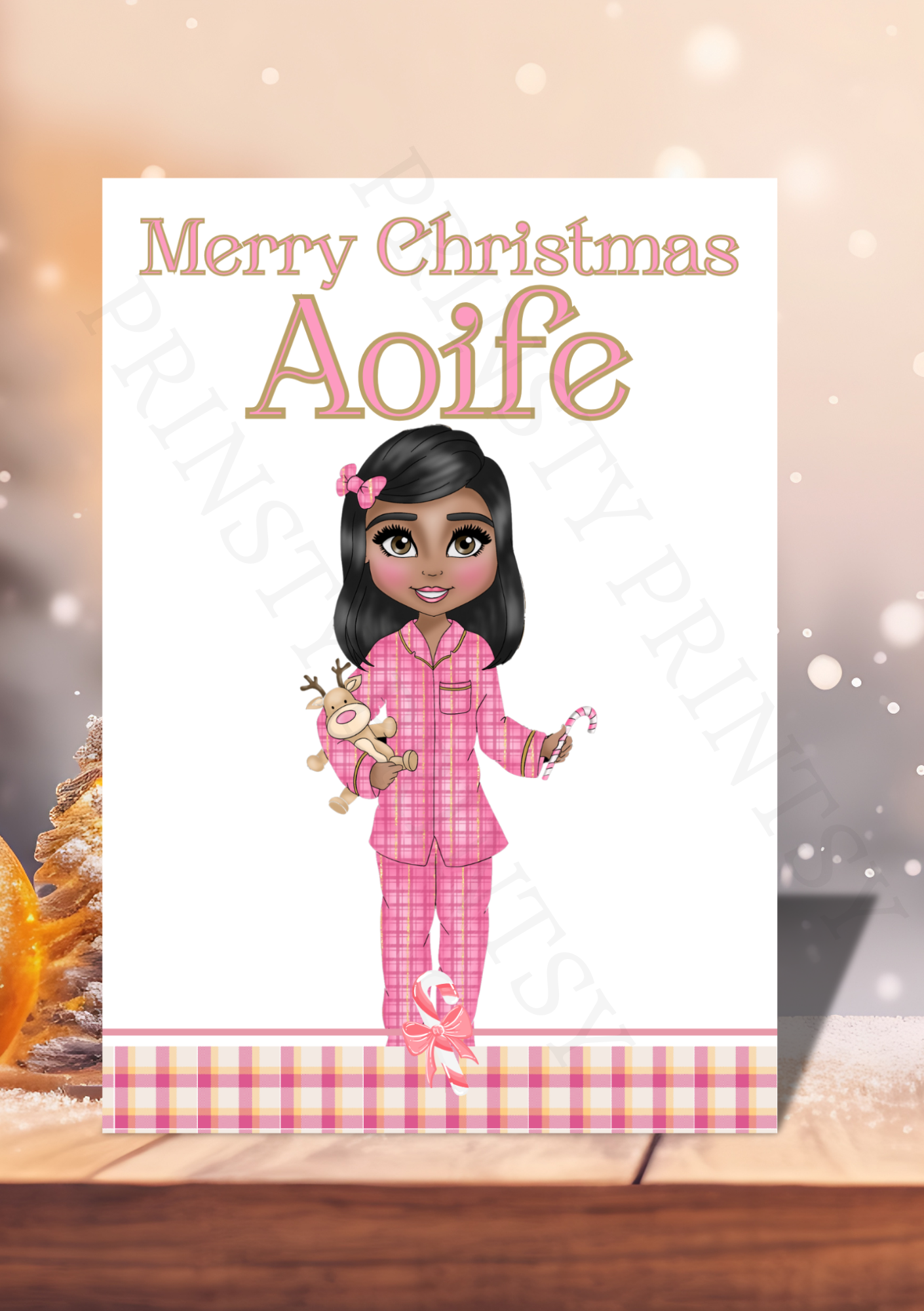 Pink Pj's Christmas Dolly Card