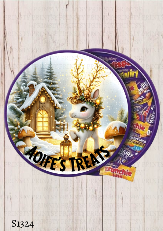 Christmas Unicorn Chocolate Tub Sticker