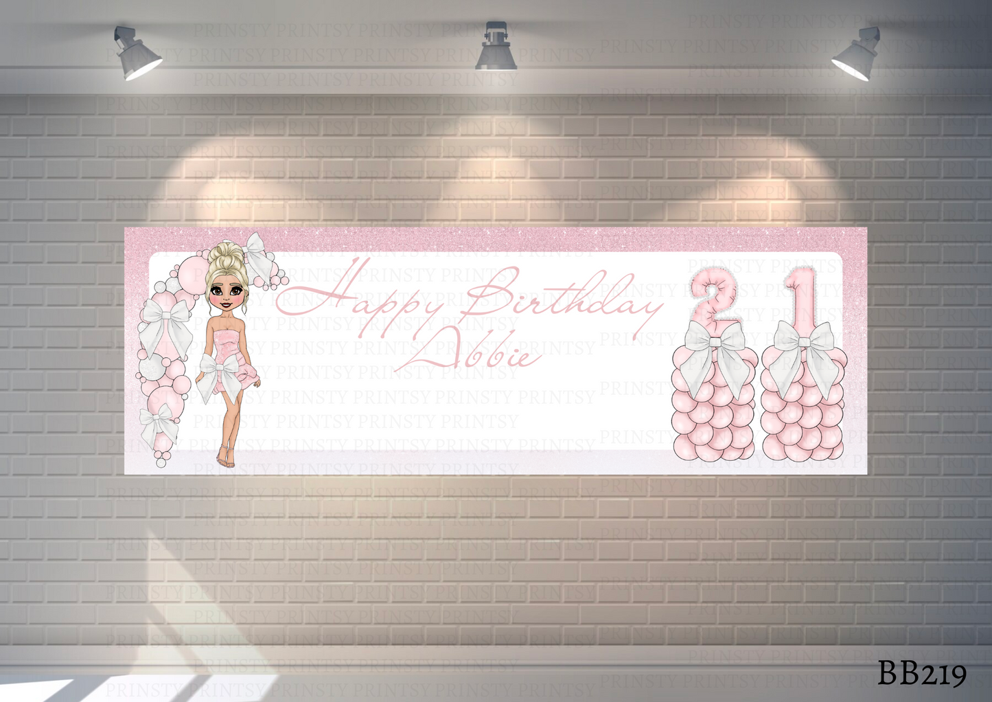Pink & White Bow Dolly Banner