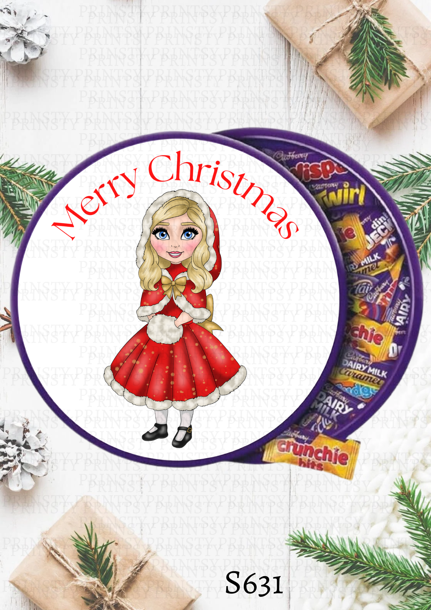 Christmas Dolly Chocolate Tub Sticker