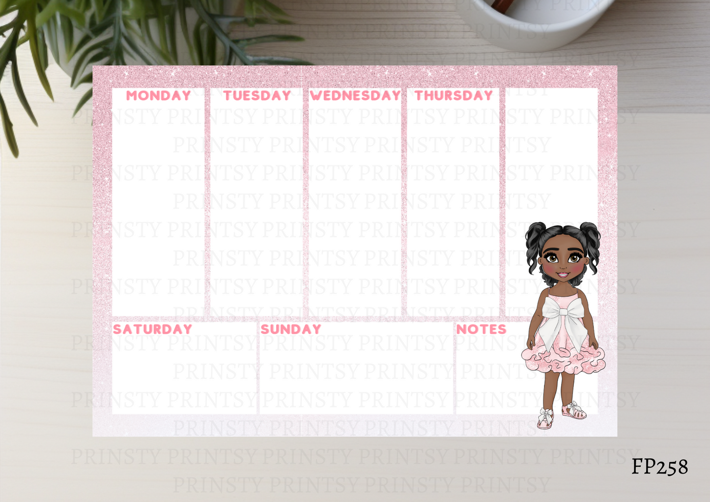 Pink & White Bow Dolly Planner