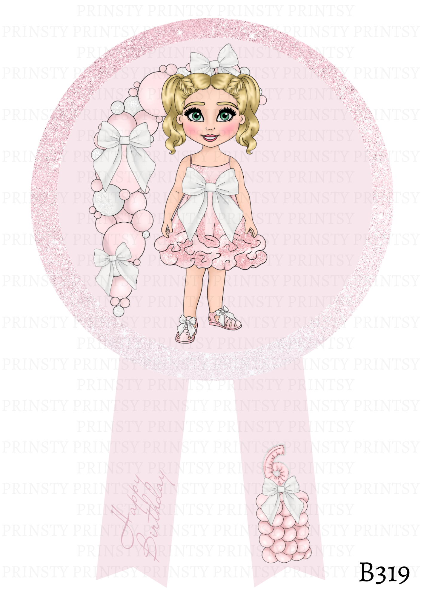 Pink & White Bow Dolly Badge
