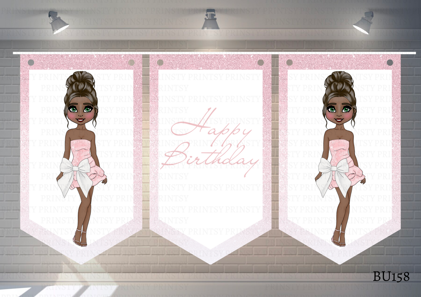 Pink & White Bow Dolly Bunting