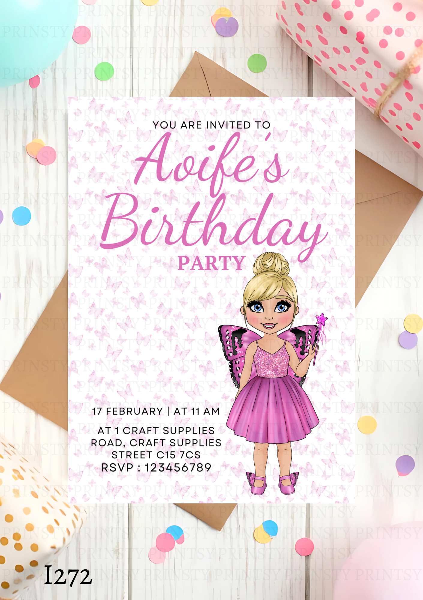 Pink Butterfly Dolly Invite
