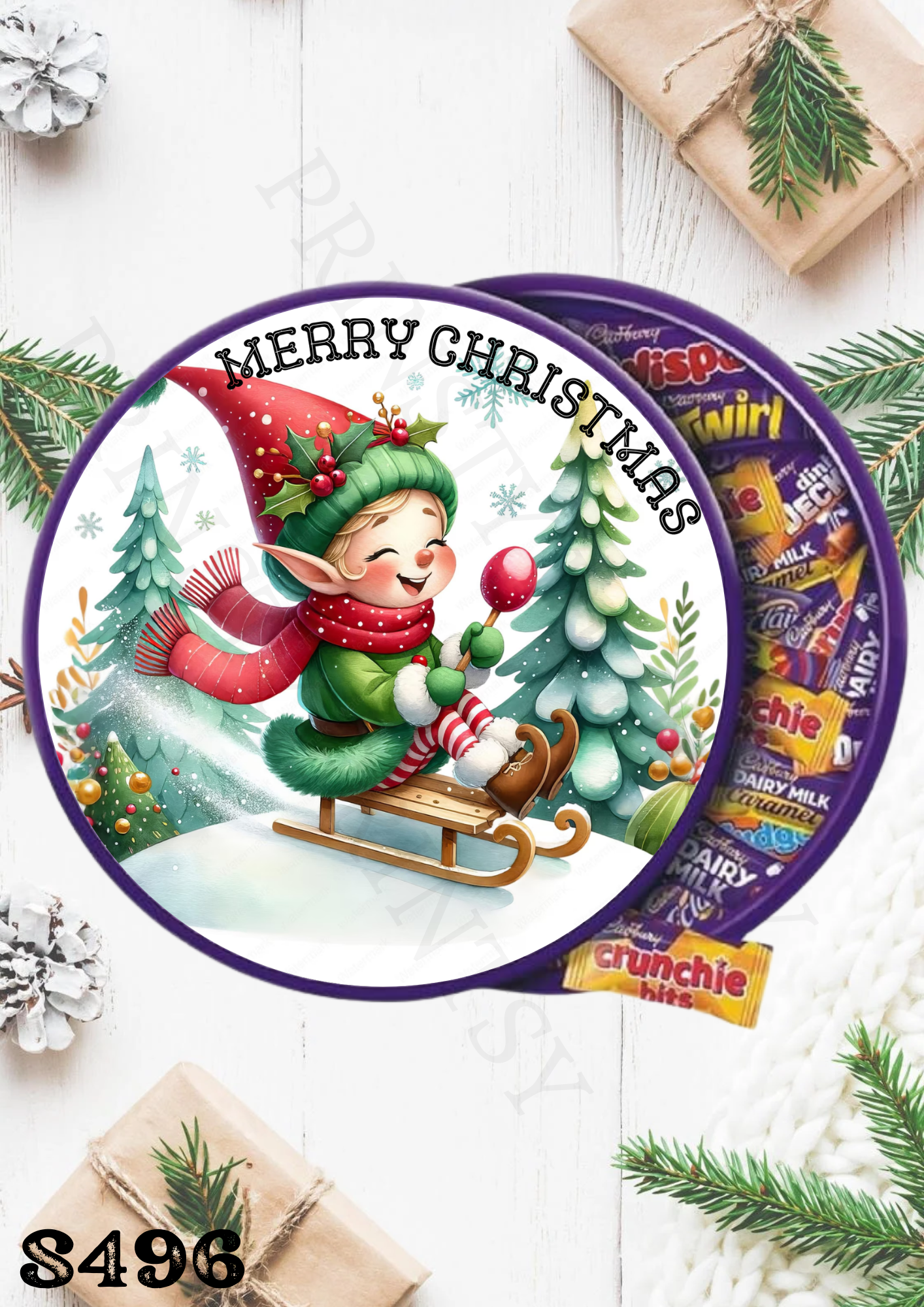 Christmas Elf Chocolate Tub Sticker