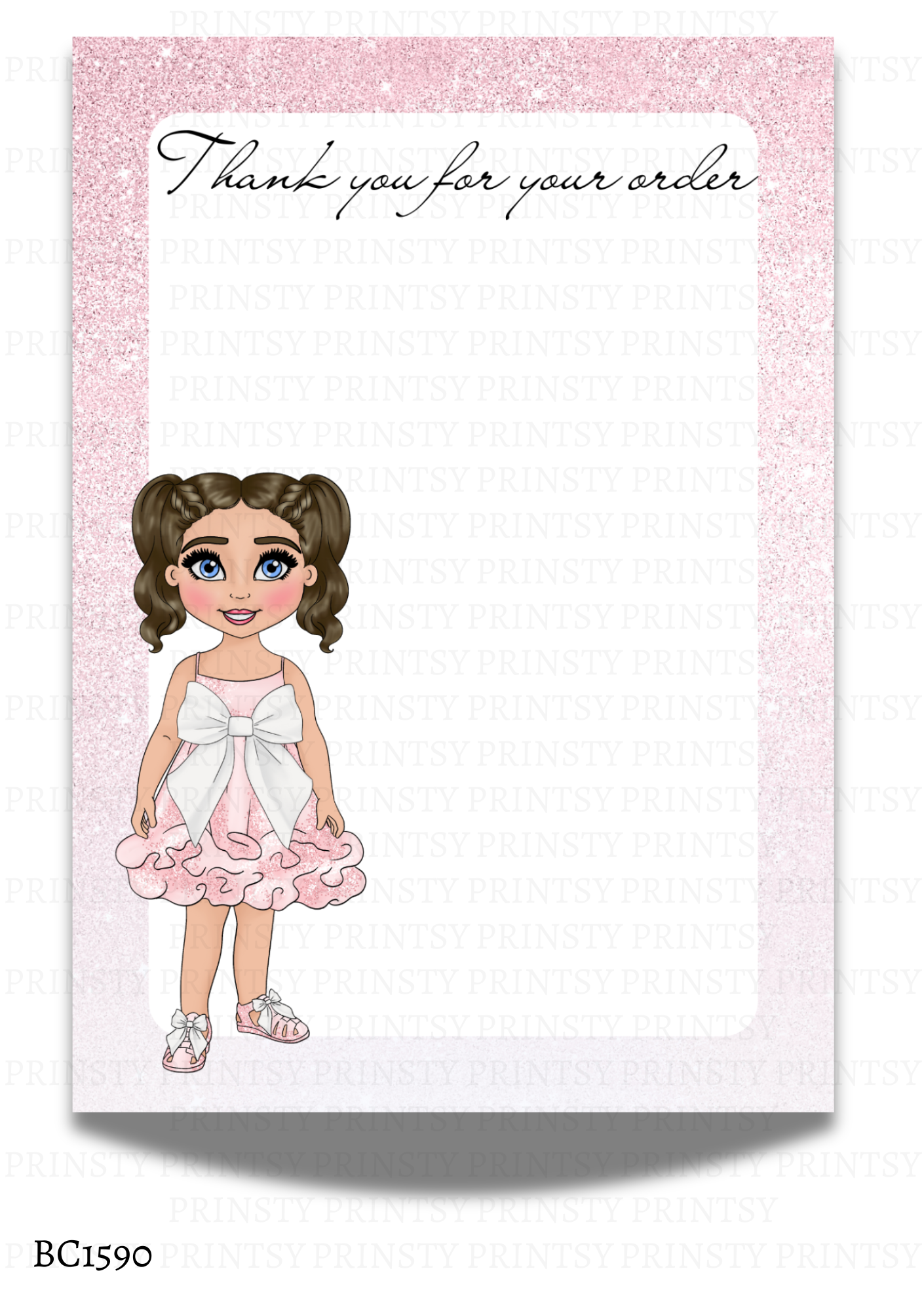Pink & White Bow Dolly Bow Card