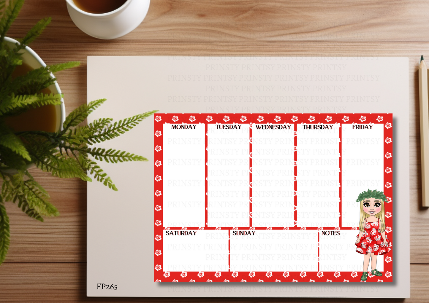 Red Hawaiian Dolly Weekly Planner