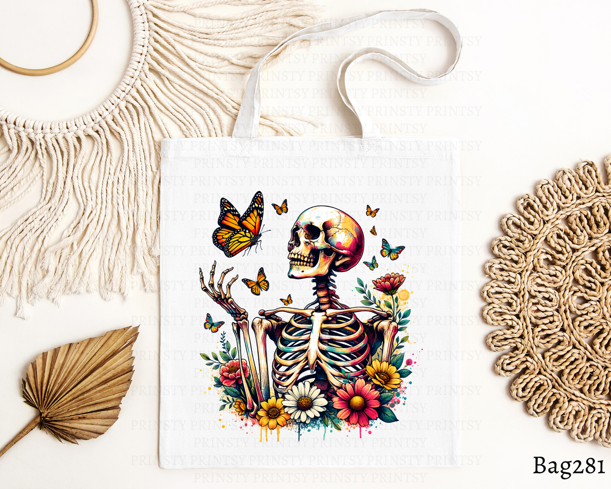 Floral Skeleton and Butterflies Tote Bag