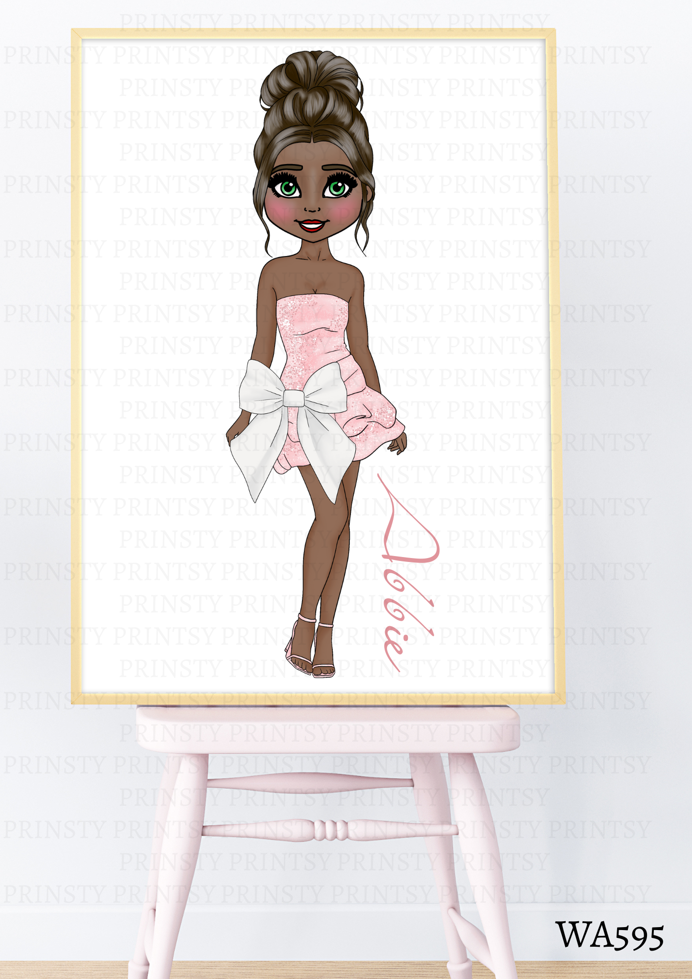 Pink & White Bow Dolly Wall Art