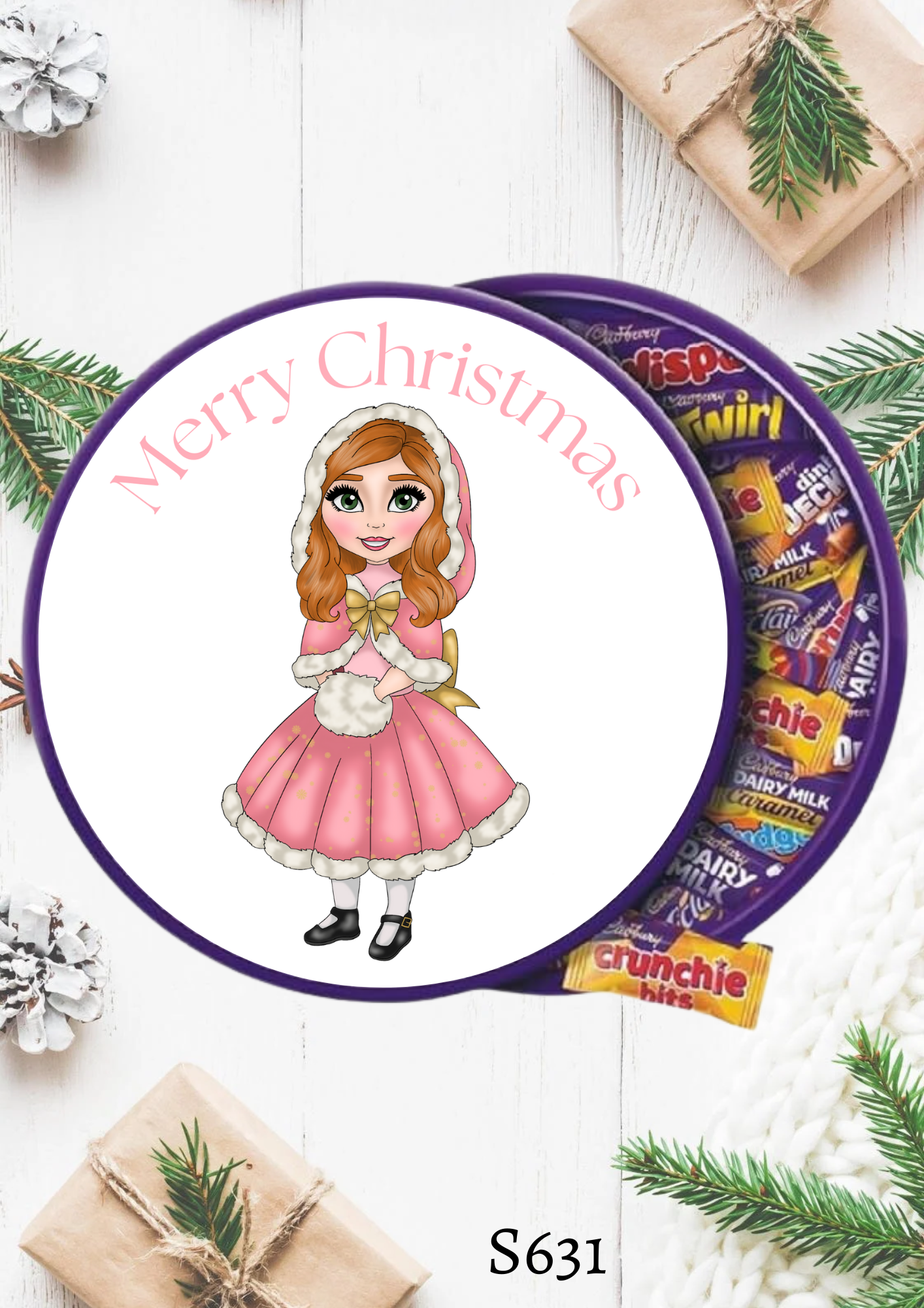 Christmas Dolly Chocolate Tub Sticker