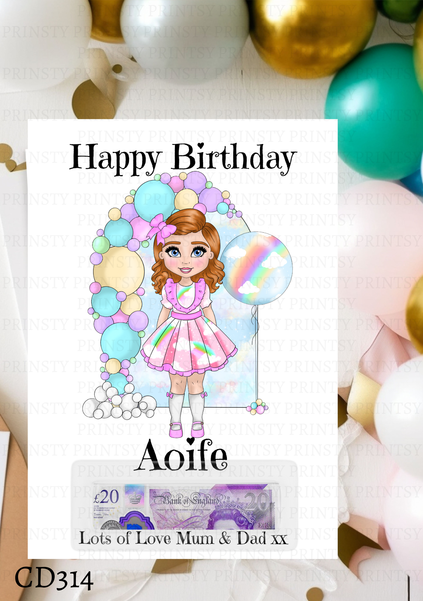 Rainbow Dolly Birthday Money Card