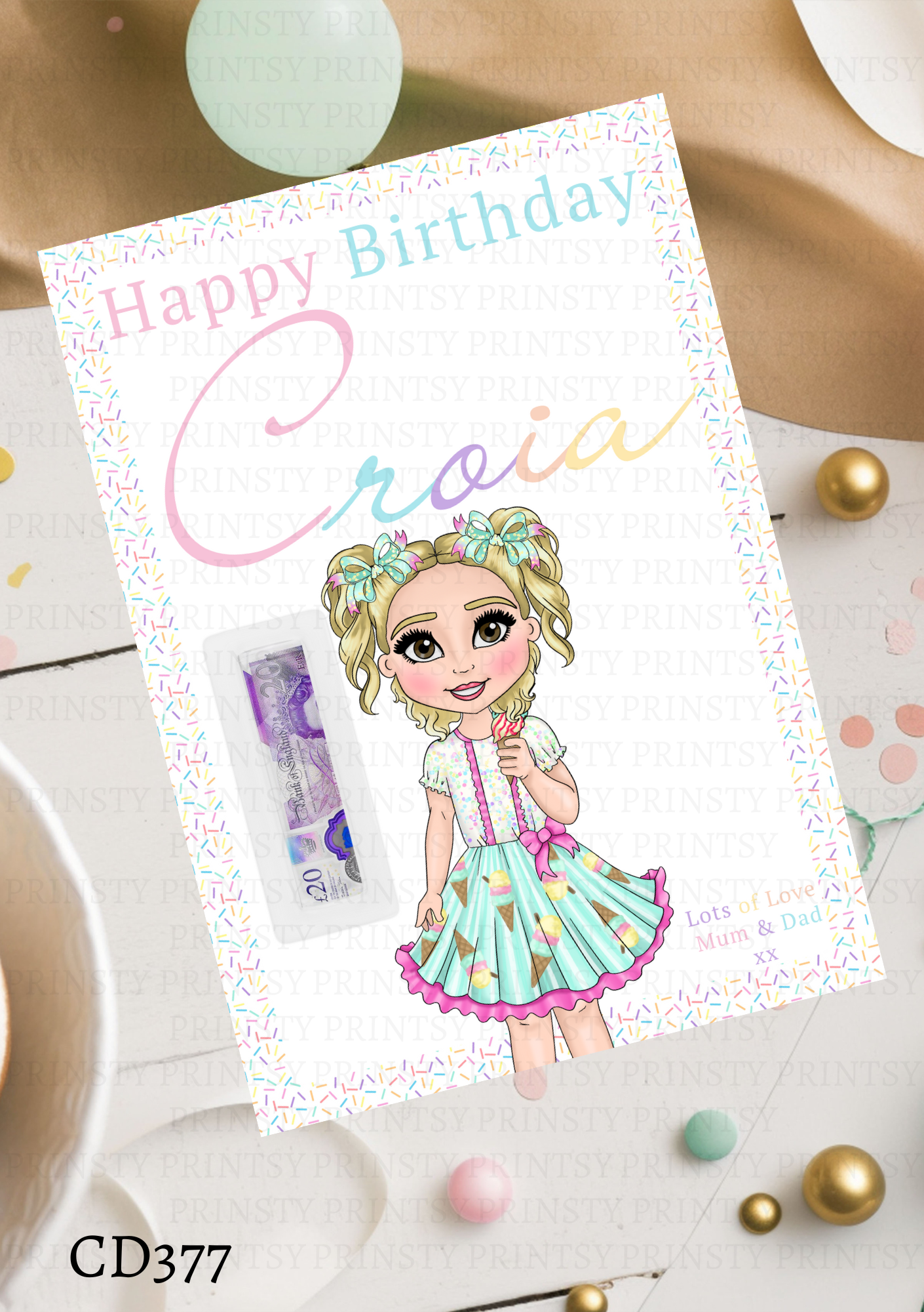 Ice Cream Dolly Money Card