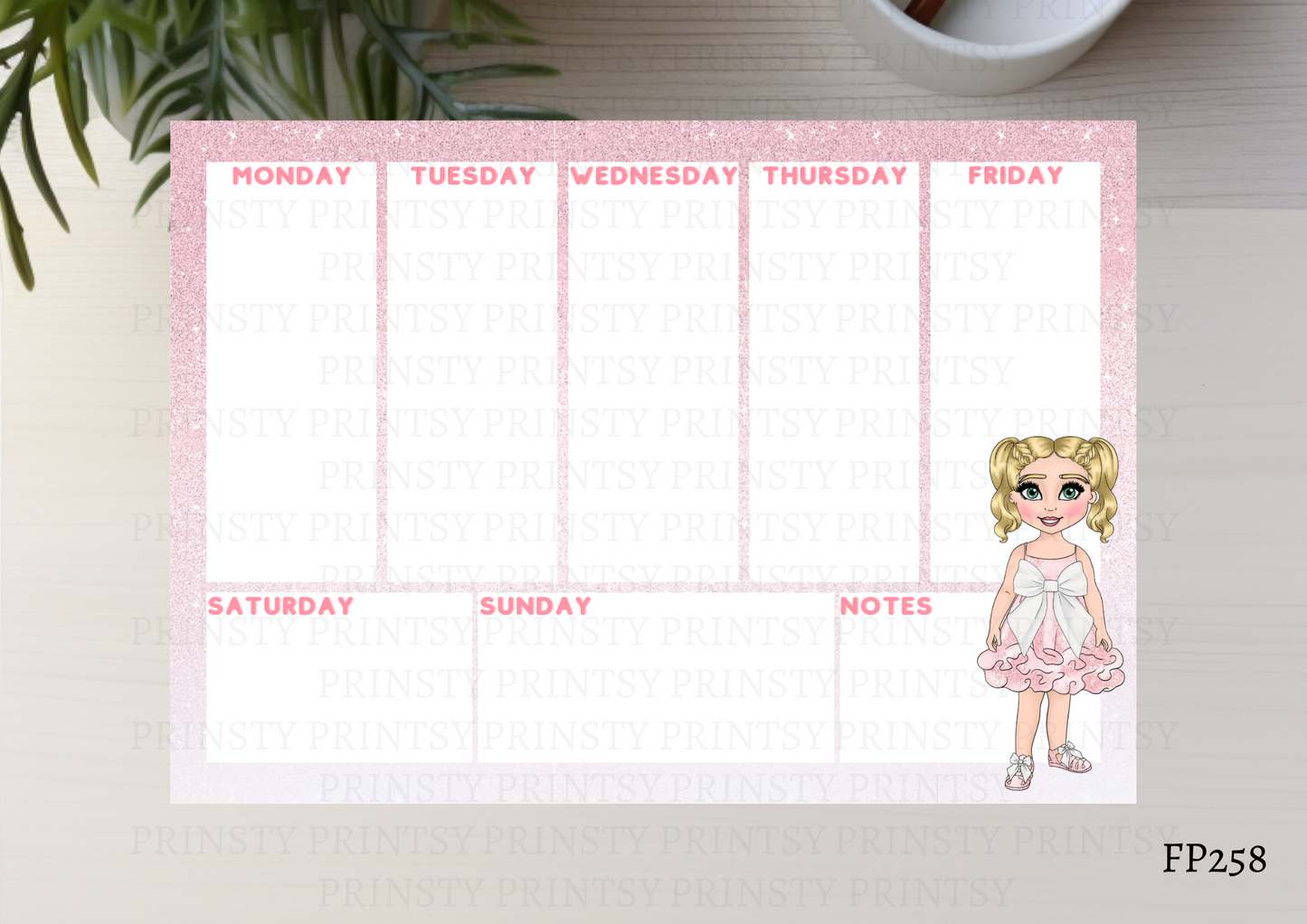 Pink & White Bow Dolly Planner