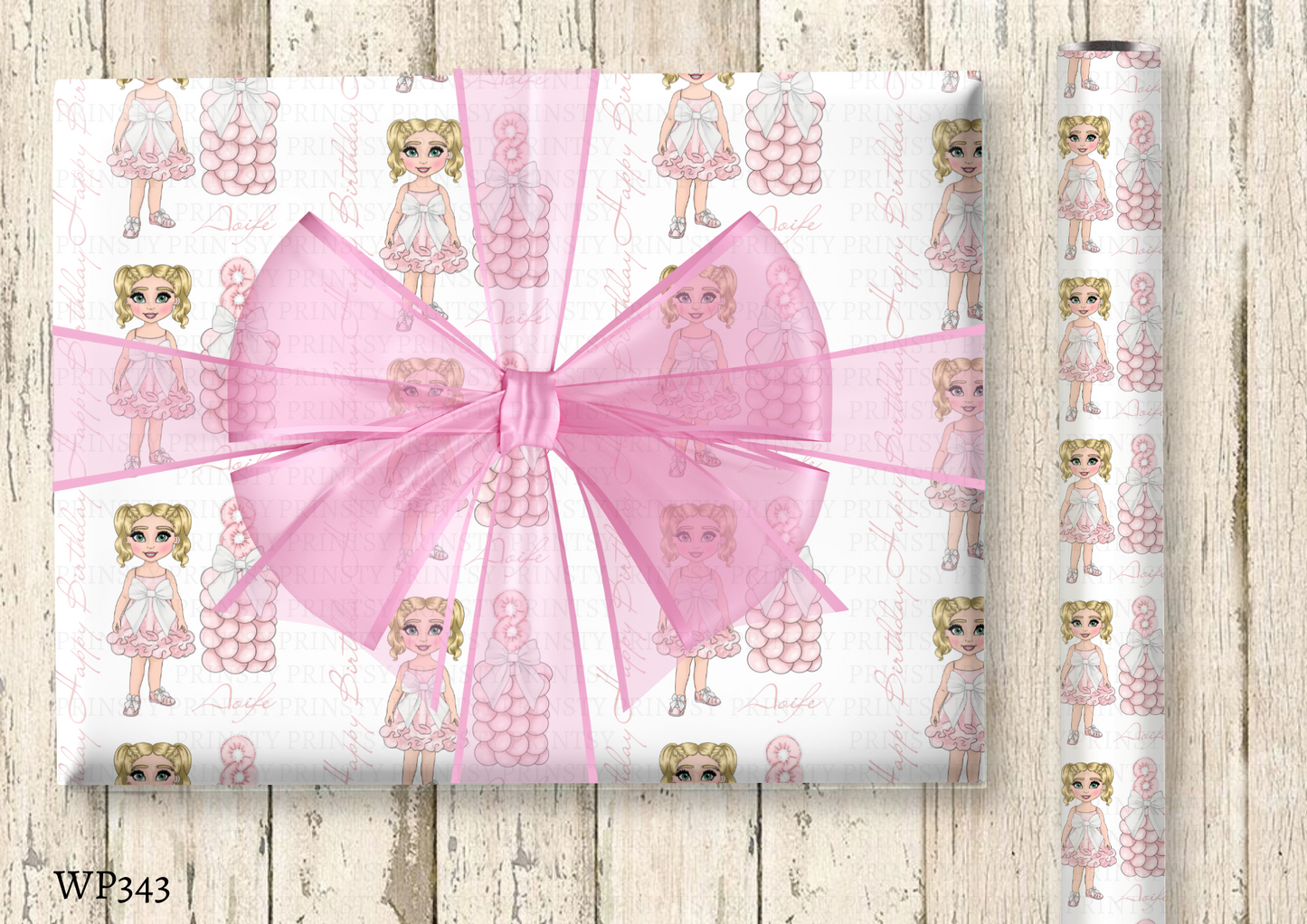 Pink & White Bow Dolly Wrapping paper