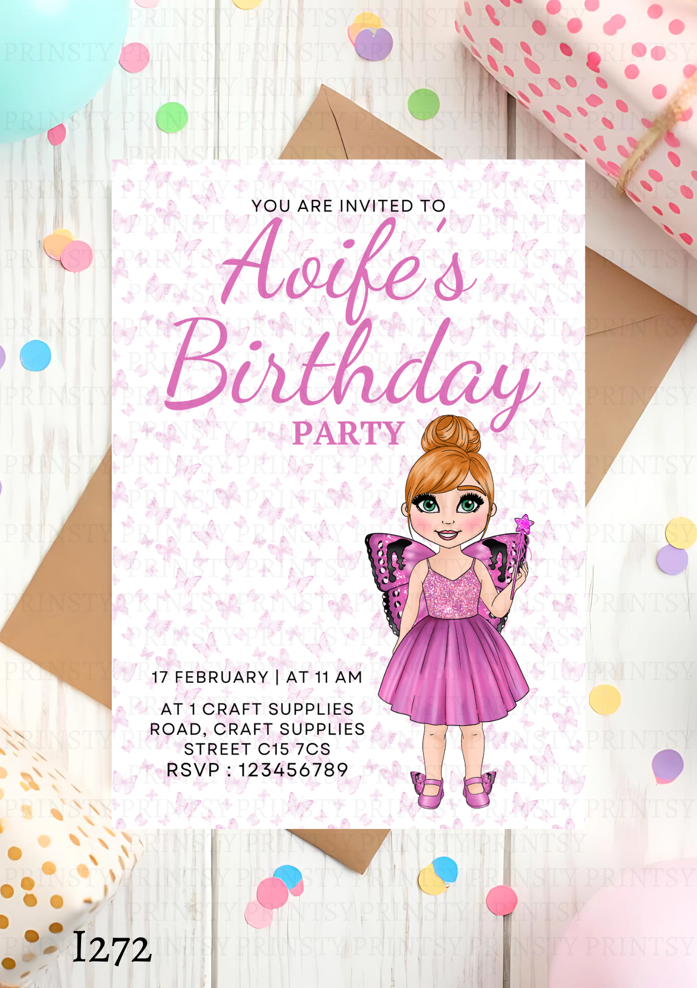 Pink Butterfly Dolly Invite