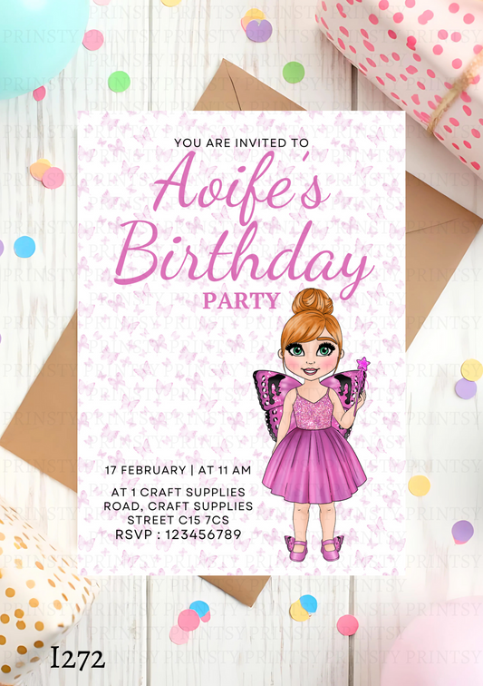 Pink Butterfly Dolly Invite